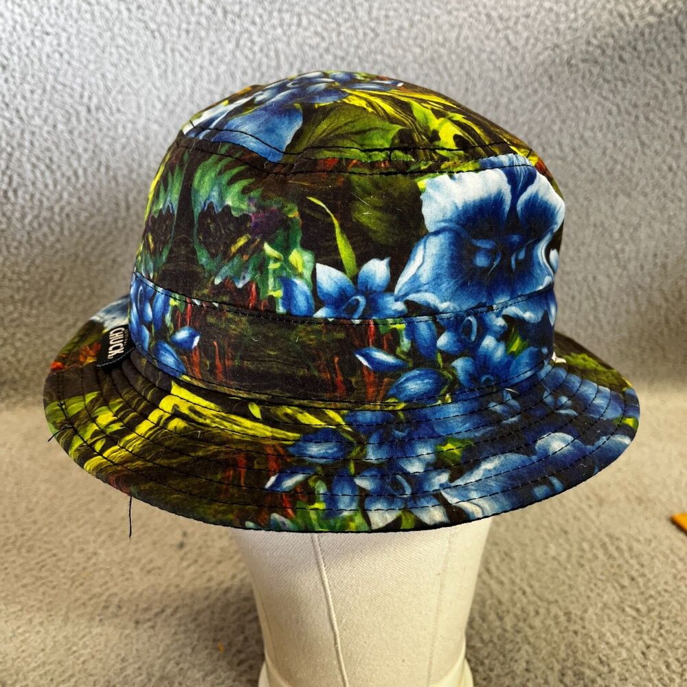 ORIGINAL CHUCK  Bucket Hat Hawaiian Flower Print Blue Beach Sailing Sun Cap Lake